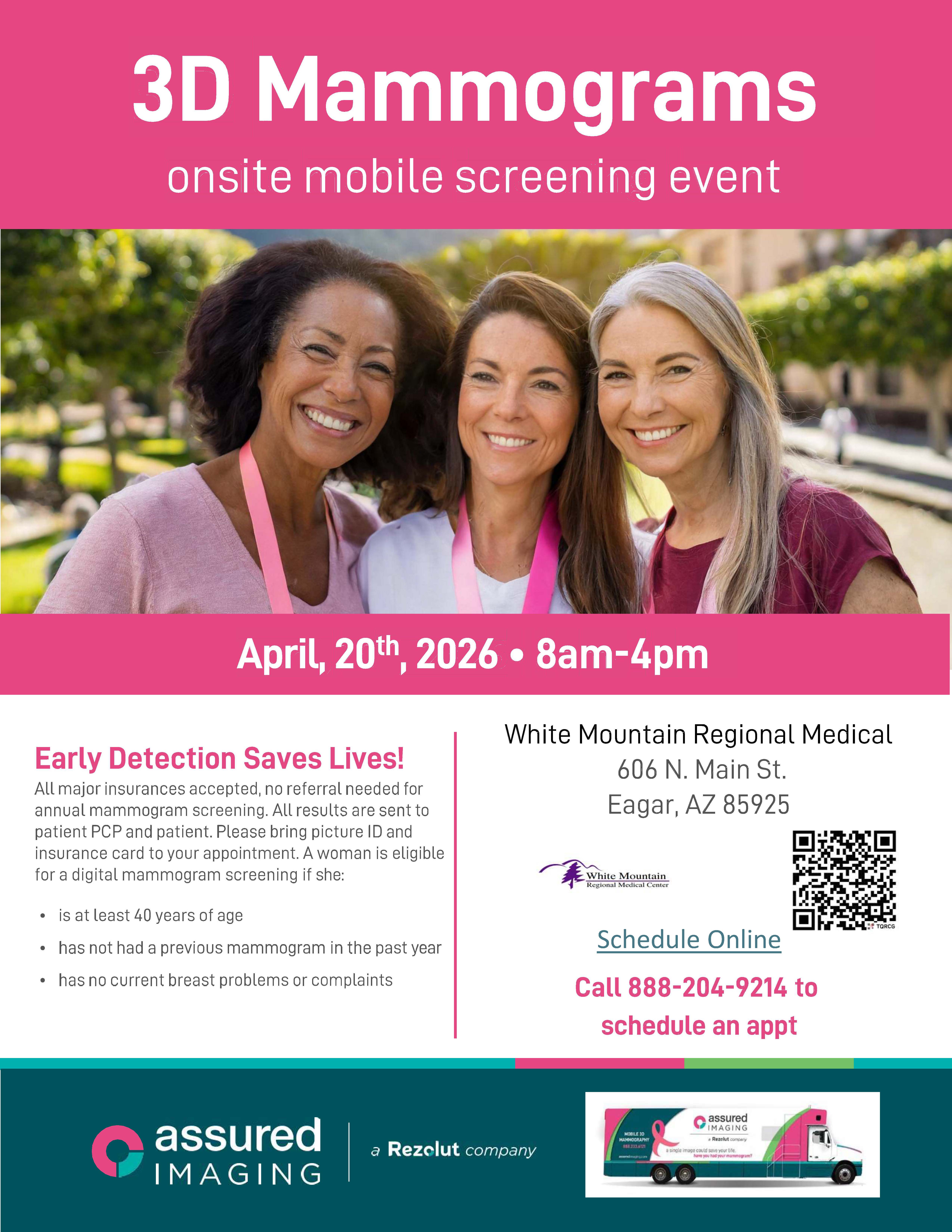 mammogram flyer in english for the event being hosted at the WMRMC- RHC on apirl 20th, 2026