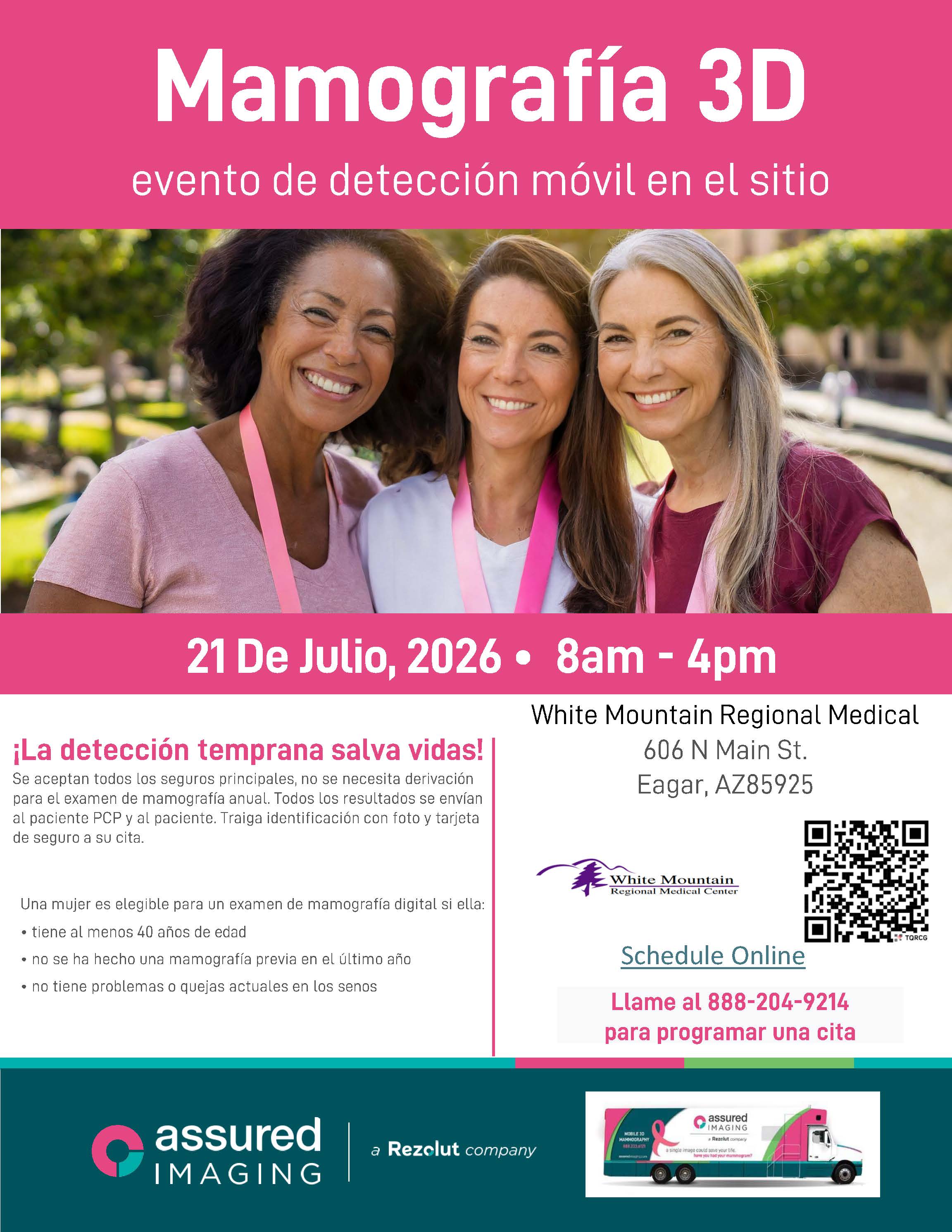 mammogram flyer in spanish for the event being hosted at the WMRMC- RHC on July 21st, 2026