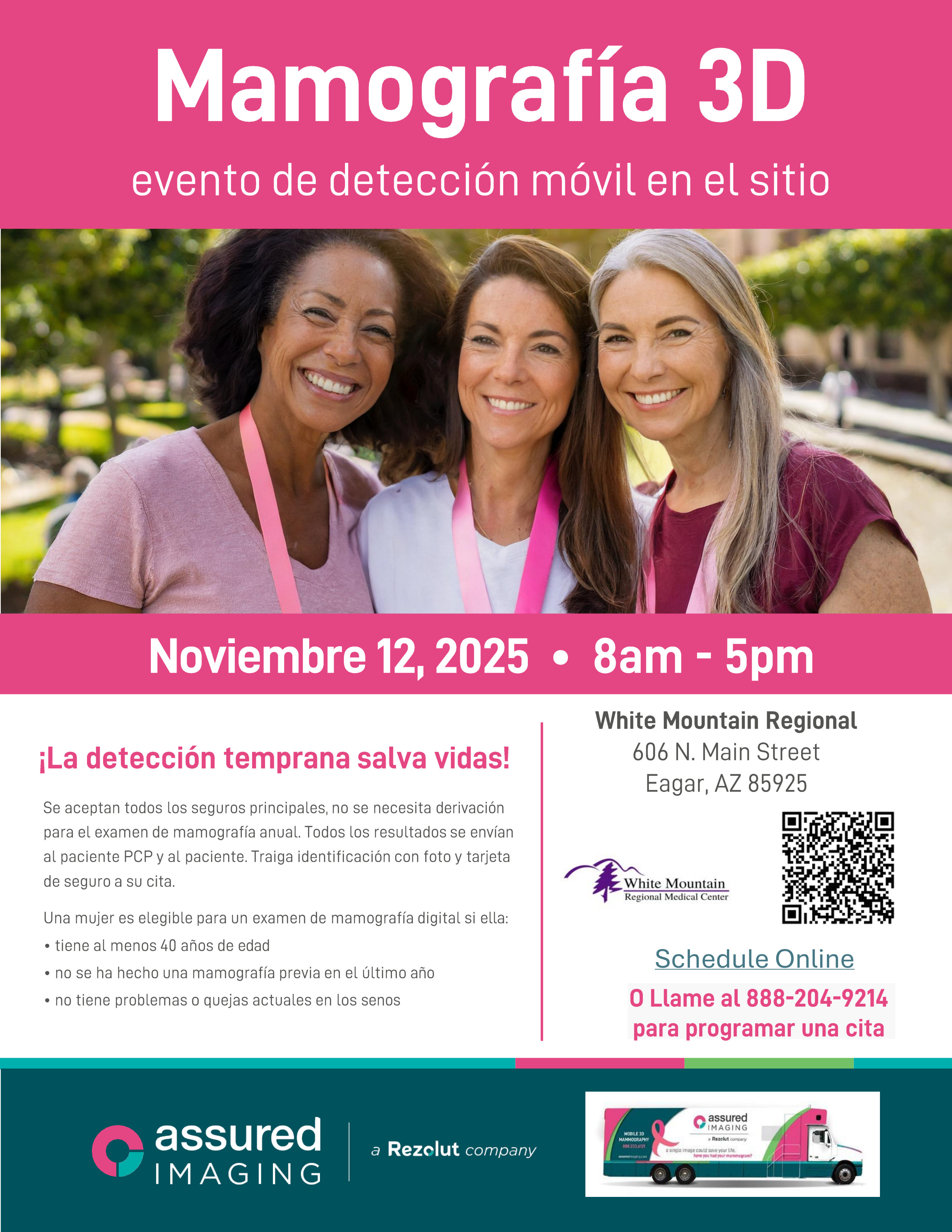 mammogram event in Spanish for the event on November 12th at the rural health clinic in eagar Arizona
