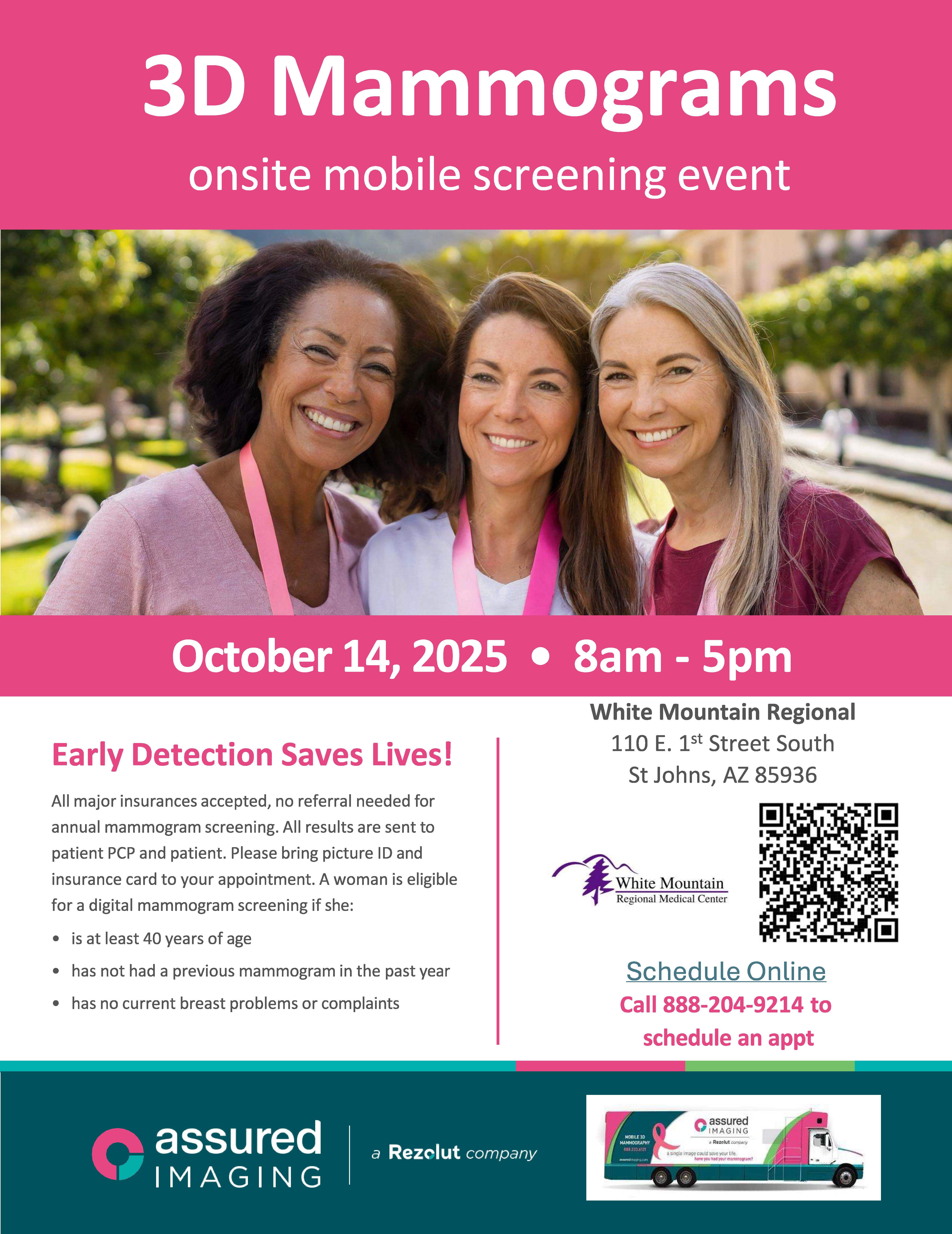 mammogram event flyer October 14th in Saint Johns in english